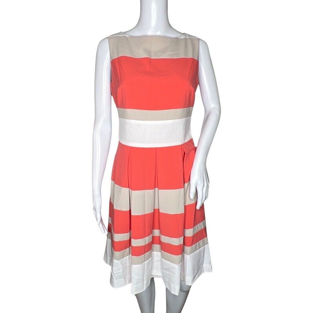 Lauren Ralph Lauren Dress Womens 4 White Orange Fit & Flare Party Wedding Guest